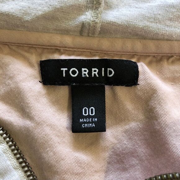 Torrid Women Pale Blush Pink Twill Jersey Hood Anorak Zip Snap Jacket 00 M/L 10 - Picture 3 of 11